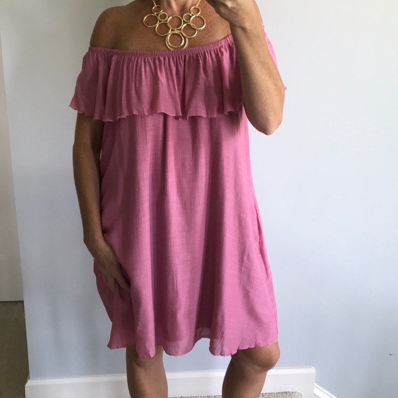 Pink Off the Shoulder Dress - Picture 2 of 8